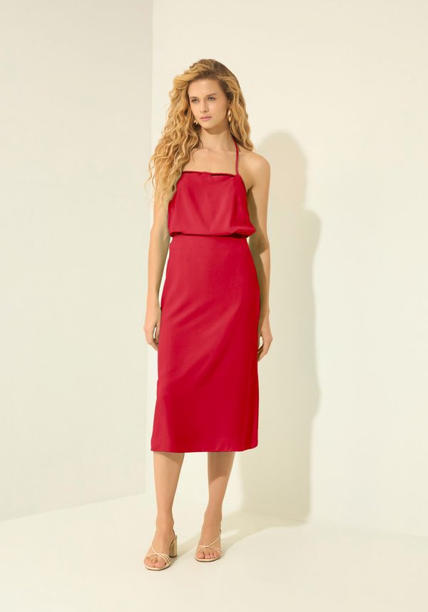 Saia Midi Com Cintura Alta Em Alfaiataria VERMELHO POWER P