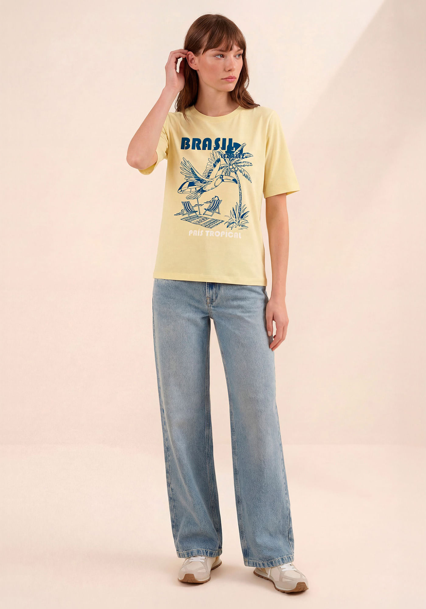 T-shirt De Algodão Com Estampa